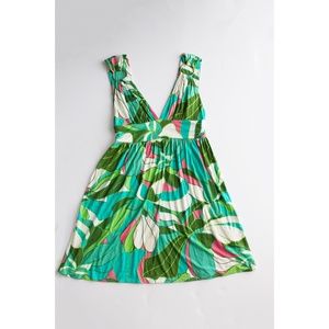Milly Multi Color Print Pattern Stretch Knit Ring Detail Fit Flare Mini Dress M